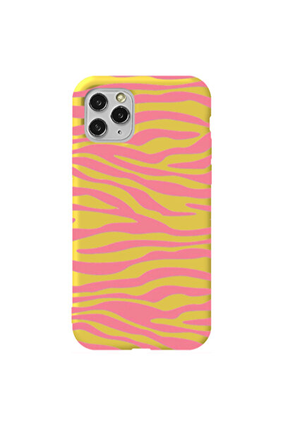 Other Apple iPhone 11 Pro Pink Zebra Yellow Colored Silicone TPU Θήκη