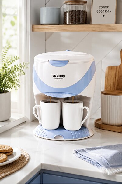 Generic Double Coffee Maker with Two Cups 450W Two Colors White with Blue