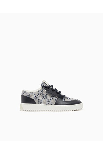 Emporio Armani Men's Upper Designer Monogram Pattern Leather Lace-Up Navy Blu...