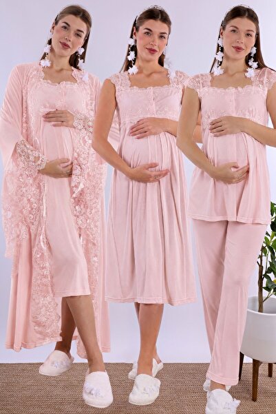 ByLohusa Breastfeeding Featured Cotton Maternity Set 4 Pieces Effortt - Powder