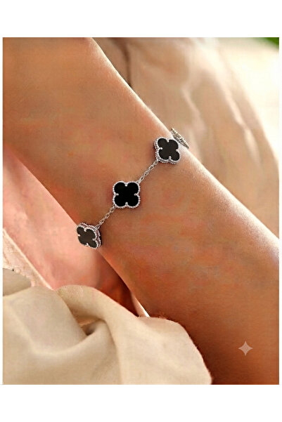 Nazellaa 316L Steel Chain Silver Black Color Clover Women's Bracelet
