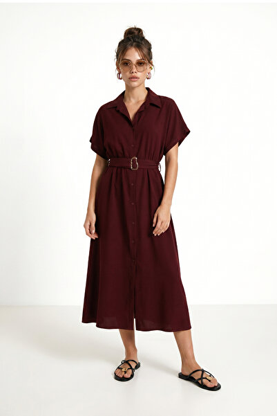 Lovelyİstanbul Rochie cămașă Ayrobin de vară cu curea LGX0009 BORDO
