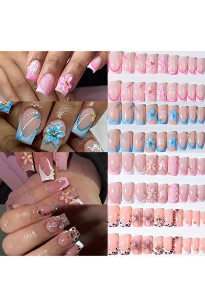 Choice 4gg1067 96Pcs(4Mixed) Square shape Nails 3d gel Flower Design French A...