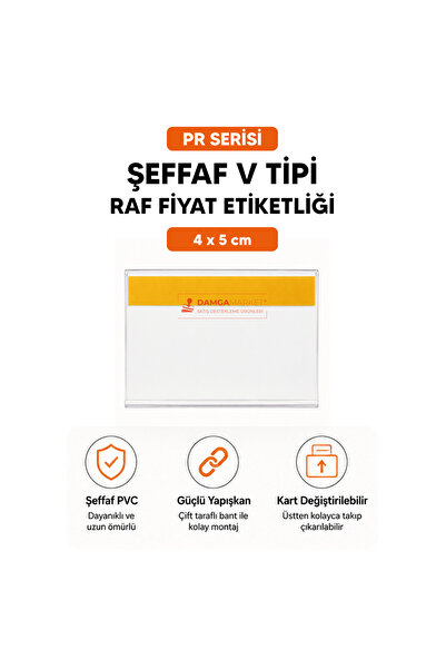 damga market Şeffaf PVC Yapışkanlı V Tipi Raf Fiyat Etiketliği 4x5 cm Market ...