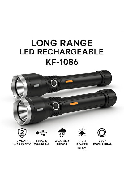 IQRAA Long Range LED Rechargeable Flashlight with Type-C Charging
