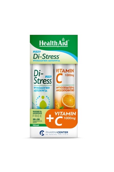 Healthaid Health Aid Βιταμίνη Di-Stress Fizzy 20 δισκία & Βιταμίνη C Πορτοκάλ...