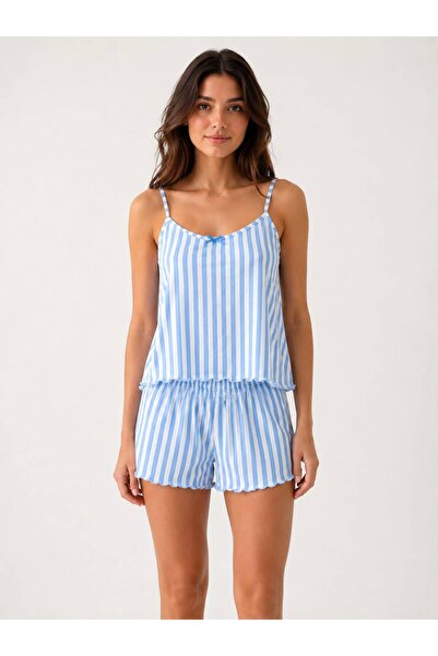 Pijamask Set de pijamale pentru femei, albastru, alb, cu dungi, cu pantaloni ...