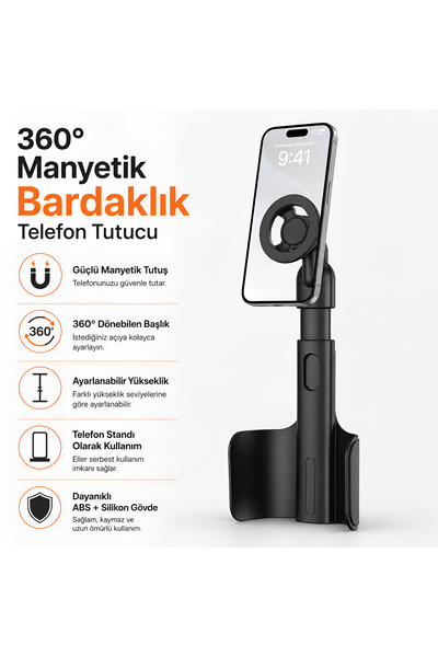 Dexmon 360° Güçlü Manyetik Bardaklık Telefon Tutacağı Araç İçi Ayarlanabilir ...