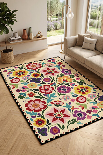 Decomia Home Dijital Kaymaz Yıkanabilir Renkli Salon Halısı Mutfak Halısı Kor...