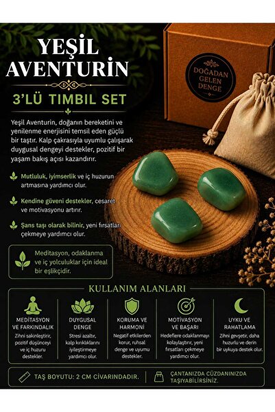 OSMANLI DOĞAL TAŞ SERTİFİKALI YEŞİL AVENTURİN TIMBIL 3'LÜ SET