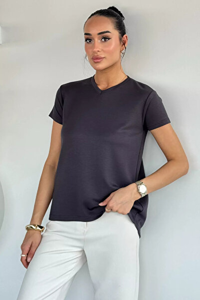 Aryena Smoked Women's V-Neck Basic T-Shirt