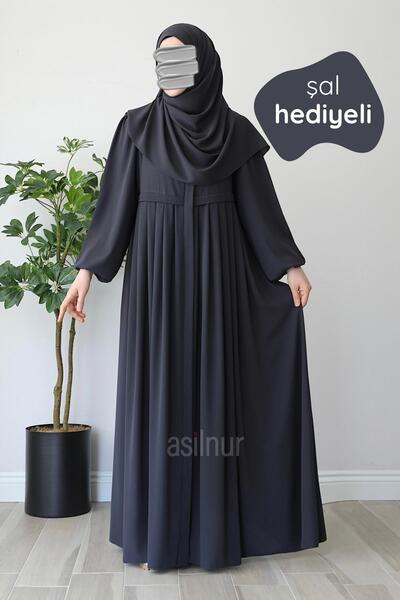 ASİLNUR Meva Pleated Ferace Shawl Gift Set Smoked