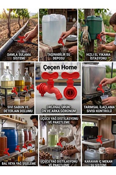 ÇEÇEN HOME Plastik Mini Vana Musluk Seti Contalı Somunlu - Damla Sulama Borus...