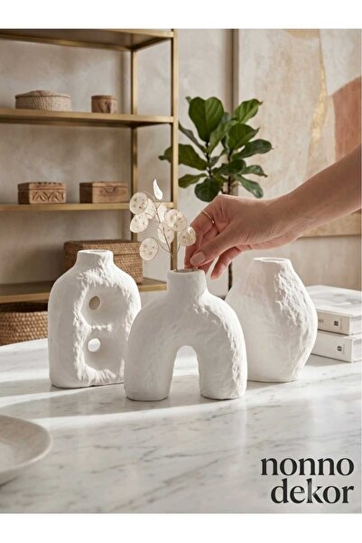 Nonno dekor Textured 3-Piece Concrete Vase Set, Large Size Handmade Textured ...
