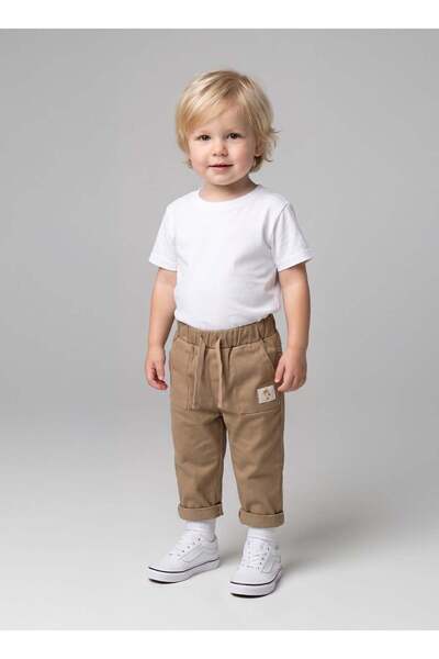 LUESS Boy's Palm Embroidered Trousers with Elastic Waistband