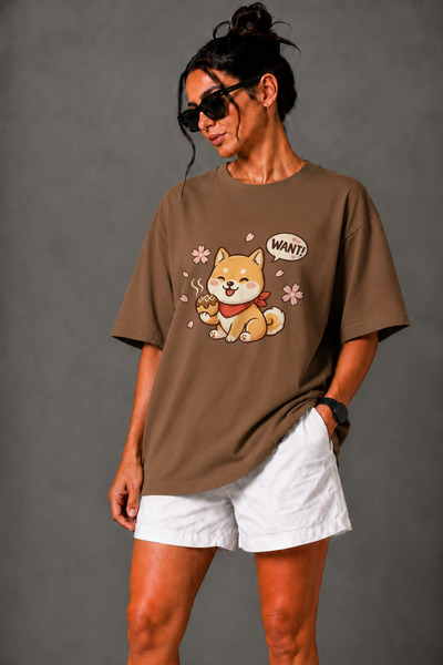 FECCY Premium Want kedi Theme Unisex Oversize Γυναικείο T-Shirt Βαμβακερό Ove...