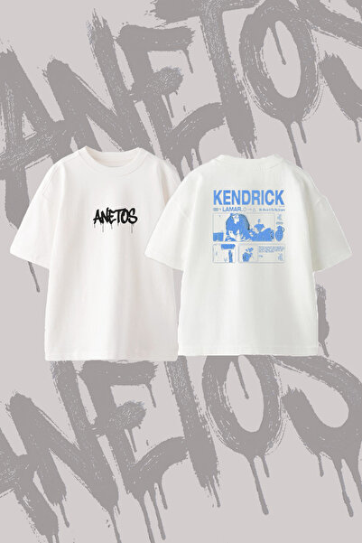 Anetos Kendrick Lamar Design Printed Oversize Crew Neck T-Shirt White