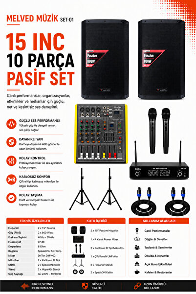 MELVED MÜZİK SET-01 PASİF HOPARLÖR DAVET EVİ KINA ORGANİZASYON DÜĞÜN SALONU O...