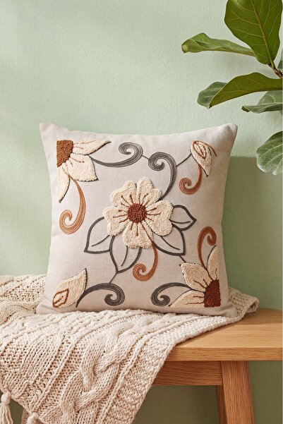 Rivaİstanbul Husă decorativă pentru pernă cu model de ramură de floare crem