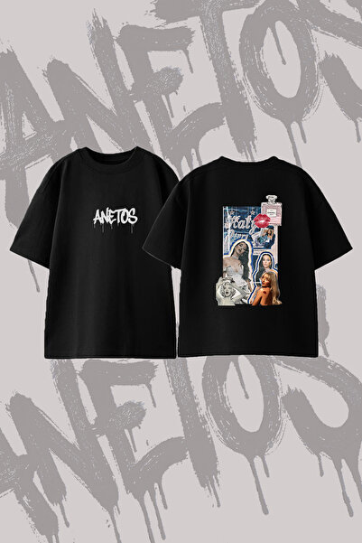 Anetos Katy Perry_1 Design Printed Oversize Crew Neck T-Shirt Black