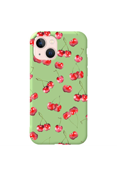 Other Apple iPhone 13 Cherries Light Green Colored Silicone TPU Θήκη