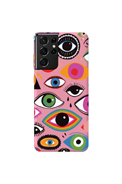 Other Samsung S21 Ultra Colorful eyes Pink Colored Silicone TPU Θήκη