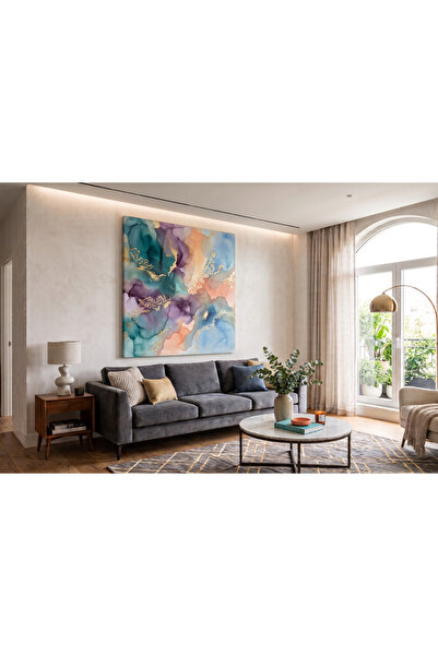 Genel Markalar Modern Soyut Kanvas Tablo - Soft Pastel Tonlar Çerçevesiz Yata...