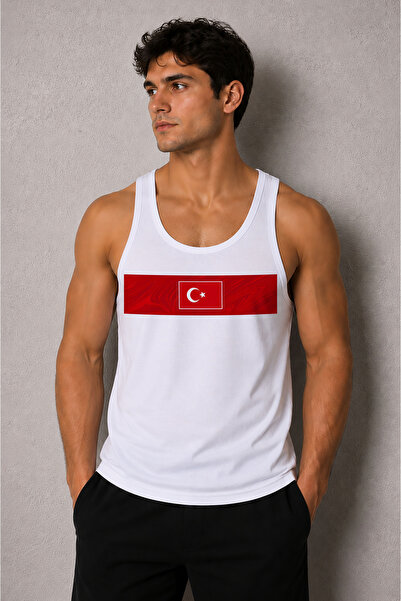 cesita Turkey Turkish Flag Printed Men's Gym Fitness Sportsman Singlet