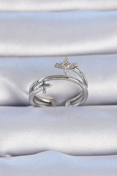 ARMÜZ Brass Silver Color Zircon Stone Star Model Women's Ring