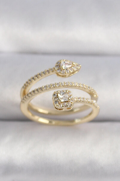 ARMÜZ Rice gold color zircon stone arrow model vip series women's ring