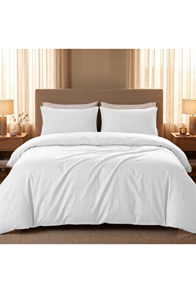 Hotel Linen Klub Double Duvet Cover 3pc, 100% Cotton 280tc Sateen 1cm Stripe,...