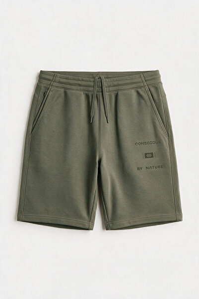 TOMMY LIFE Khaki Printed Oversized Men's Shorts with Hidden Pocket Detail - 8...