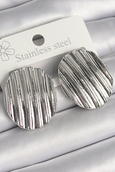 ARMÜZ Brass Silver Color Dangle Embroidered Circle Plate Model Women's Earrings