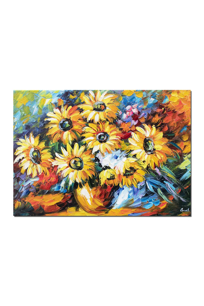 artnova Tablou Vaza cu floarea soarelui pictat manual living, dormitor, 70x50...