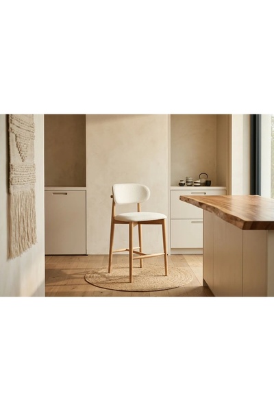 Vivense POLO BAR SANDALYESİ, NATUREL AHŞAP, KREM KUMAŞ