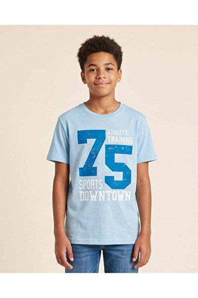 REDTAG Senior Boys Sky Blue Graphic T-Shirt