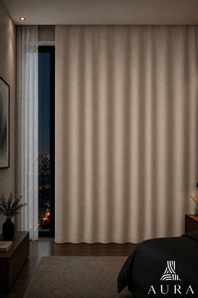 aura perde global Bej Blackout Karartma Fon Perde |%90-100 Işık Kesici|Karart...