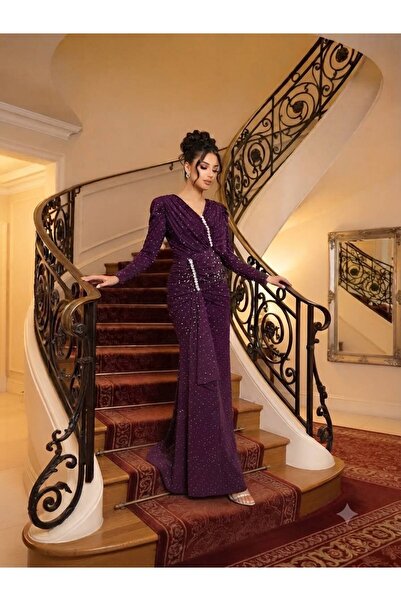 Pyramid masterpieces Velvet Evening Dress with Embellishments