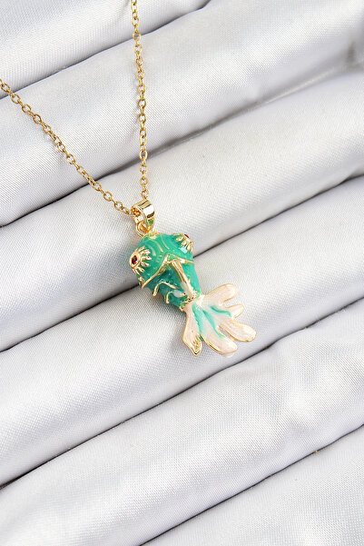 ARMÜZ 316L Steel Chain Green Fish Model Gold Color Women's Necklace