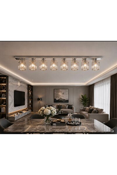 demet habek mylights 150 cm 8’li Krom Kaplama Kristal Taşlı Cam Modern Tavan ...