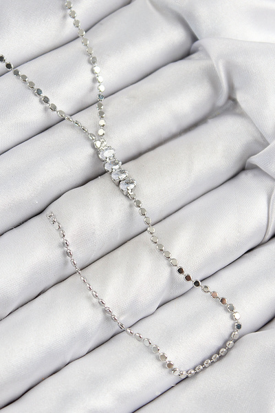 ARMÜZ Brass Zircon Stone Crushed Chain Model Silver Color Y Necklace