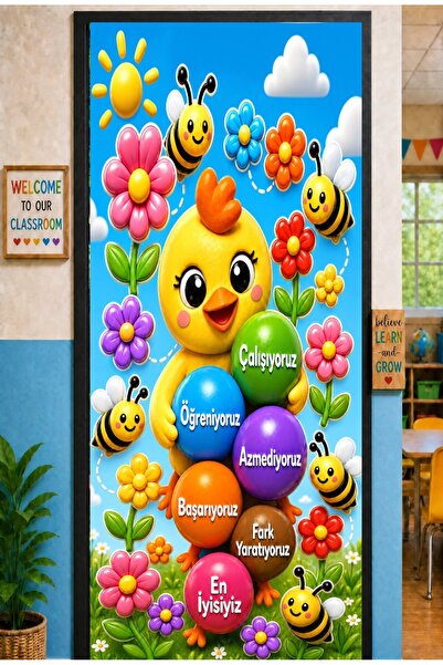 PROMISEBACKDROP2 190x75cm Lastikli kapı süsü, Kumaş kapı giydirme, Civciv Tem...