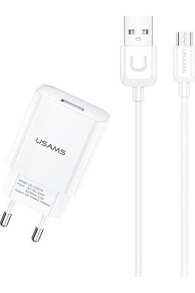 Usams Φορτιστής με θύρα USB-A και καλώδιο micro USB Λευκός (T21)