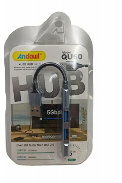 Andowl QU50 Hub 2 Θύρες USB 3.0 με σύνδεση USB-A Ασημί
