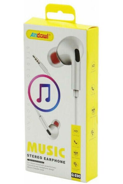 Andowl Q-E90 Ενδοωτικά ακουστικά handsfree με βύσμα 3.5mm, ασημί