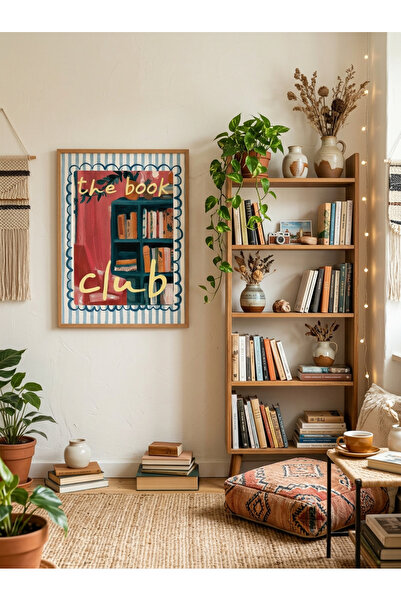 Creatick Design Kitap ve Kahve Temalı Ham Ahşap Çerçeveli Tablo Okuma Köşesi ...