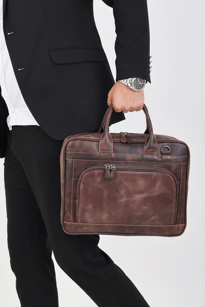 Erzeno 100% Genuine Crazy Leather Handcrafted Vintage Computer and Briefcase ...