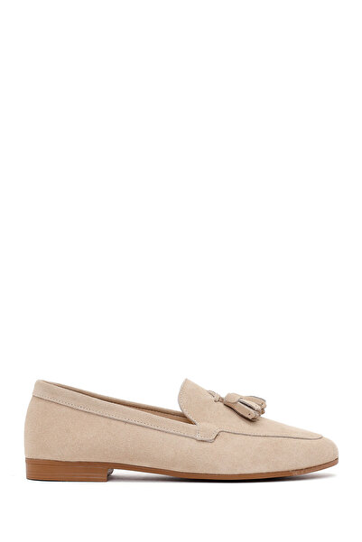 Derimod Women's Beige Tasseled Suede Leather Loafer 26Afd334010