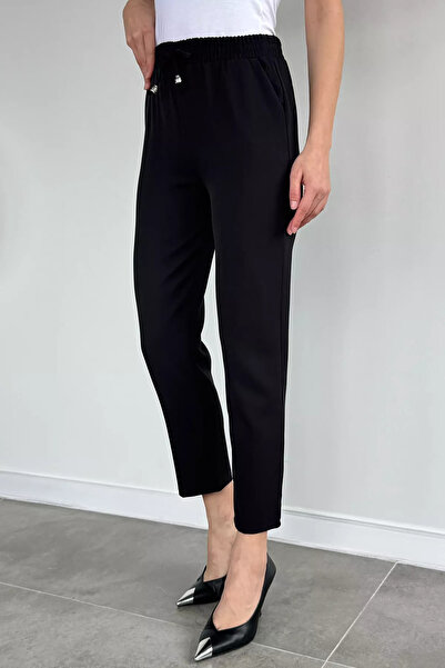 Generic Brand Black Women's Elastic Waist Fabric Trousers