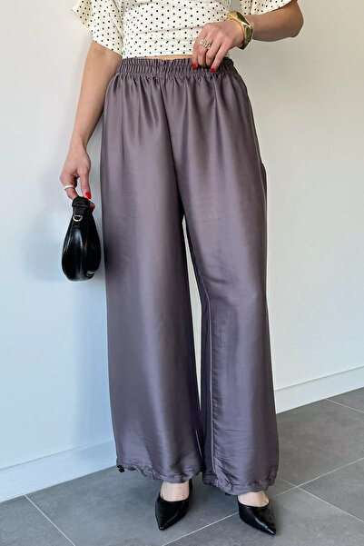 Aryena Mink Women's Wide Leg Pants with Elastic Waist and Cuffs